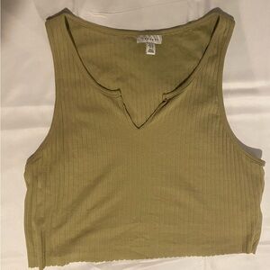 Topshop Knit Cropped Tank Khaki Notch Neck Sleeveless Wide Strap US 12 (Small)